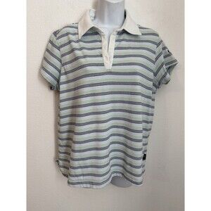 Adidas Women's Climalite Short Sleeve 1/4 Button Polo Shirt Size L Golf Stripe